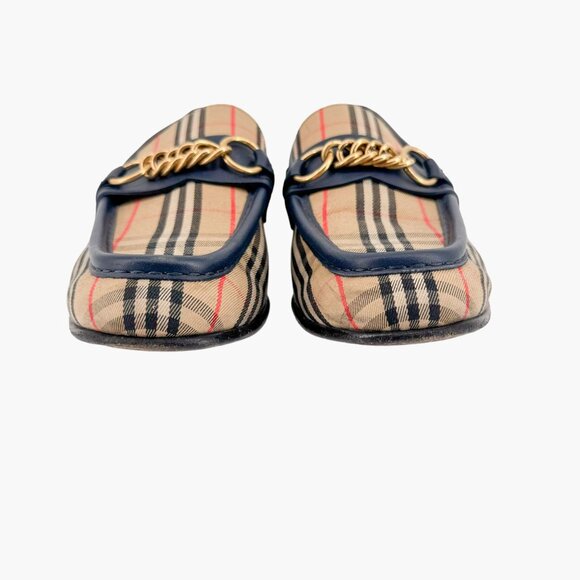Burberry Solway Chain Loafer EU 38 US 7-7.5 Beige Haymarket Check Canvas Moorley - Picture 5 of 13